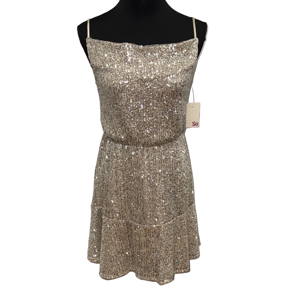 SO Juniors S Gold Sequin Mini Dress Party Cocktail Holiday NWT